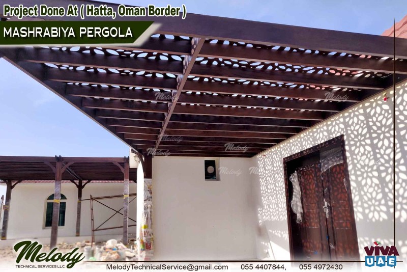 Pergola in Abu Dhabi | Mashrabiya Design Pergola | Wooden Pergola UAE | Pergola Suppliers