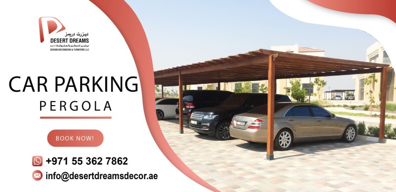Car Parking Wooden Pergola in Abu Dhabi, Uae.
