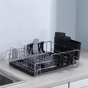 Single layer dish rack with countertop organizer