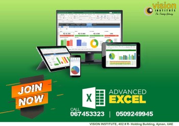 Excel Advanced Classes at Vision Institute. Call 0509249945