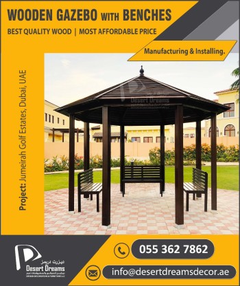 Wooden Gazebo with Sitting Benches in Uae.