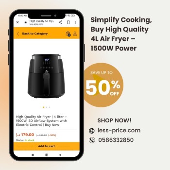 Simplify Cooking, Buy High Quality 4L Air Fryer – 1500W Power