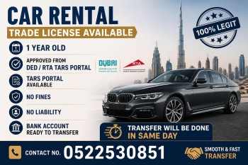 1 YEARS OLD CAR RENTAL TRADE LICENSE AVAILABLE FOR SALE 