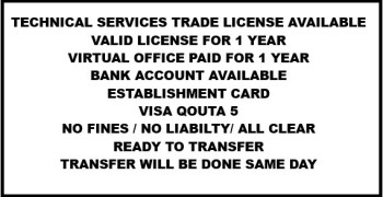 1 YEAR VALID TECHNICAL SERVICES TRADE LICENSE AVAILABLE FOR SALE 