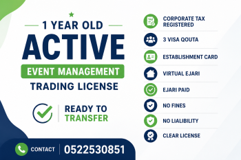 1 YEARS OLD ACTIVE EVENT MANAGEMENT TRADE LICENSE FOR SALE 