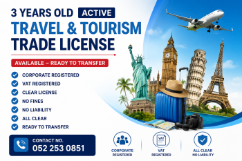3 YEARS OLD ACTIVE TRAVEL AND TOURISM TRADE LICENSE AVAILABLE FOR SALE