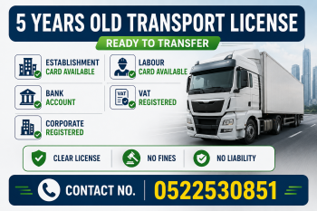 5 YEARS OLD ACTIVE TRANSPORT SERVICES TRADE LICENSE AVAILABLE FOR SALE - DUBAI 
