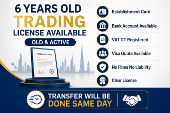 6 YEARS OLD ACTIVE GENERAL TRADING LICENSE AVAILABLE FOR SALE - DUBAI 
