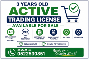3 YEARS OLD ACTIVE TRADING LICENSE AVAILABLE FOR SALE - DUBAI 