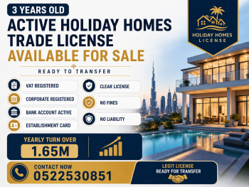 3 YEARS OLD ACTIVE HOLIDAY HOMES TRADE AVAILABLE FOR SALE - DUBAI 
