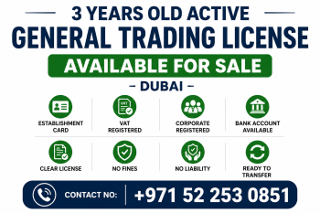 3 YEARS OLD ACTIVE GENERAL TRADING LICENSE AVAILABLE FOR SALE - DUBAI 