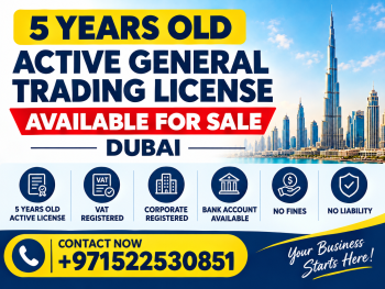 5 YEARS OLD ACTIVE GENERAL TRADING LICENSE AVAILABLE FOR SALE - DUBAI 