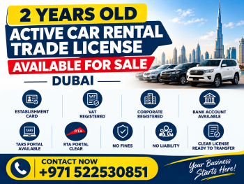 2 YEARS OLD ACTIVE CAR RENTAL TRADE LICENSE AVAILABLE FOR SALE - DUBAI 