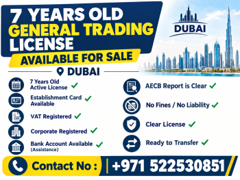 7 YEARS OLD GENERAL TRADING LICENSE AVAILABLE FOR SALE - DUBAI 