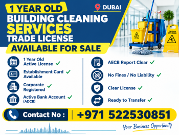 1 YEAR OLD ACTIVE BUILDING CLEANING SERVICES TRADE LICENSE AVAILABLE FOR SALE - DUBAI 