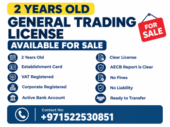 2 YEARS OLD ACTIVE GENERAL TRADING LICENSE AVAILABLE FOR SALE - DUBAI 